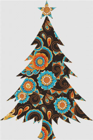 Brown Paisley Christmas Tree - X Squared Cross Stitch
