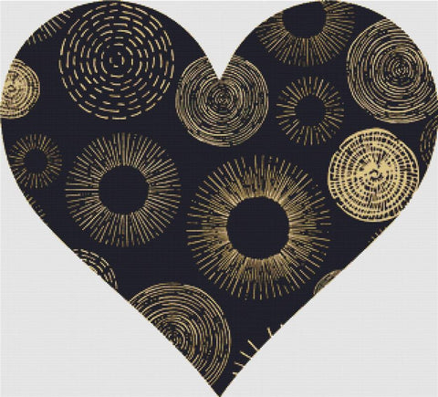 Gold And Black Heart - X Squared Cross Stitch