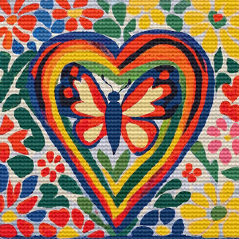 Rainbow Butterfly Heart - X Squared Cross Stitch