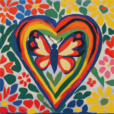 Rainbow Butterfly Heart - X Squared Cross Stitch