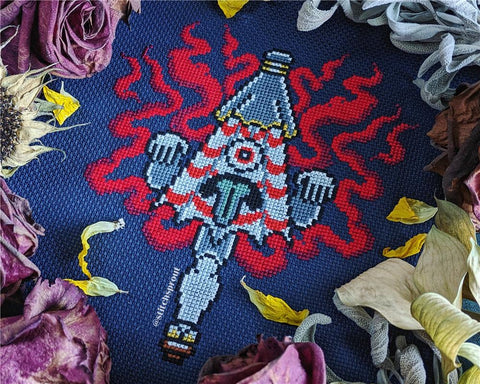 Japanese Folklore Yokai Umbrella - StitchSprout Cross Stitch