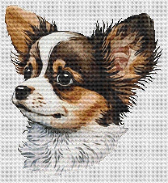 Longhaired Chihuahua Portrait - White Willow Stitching
