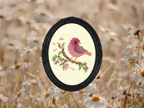 Rose Finch On Cherry Blossom - StitchSprout Cross Stitch