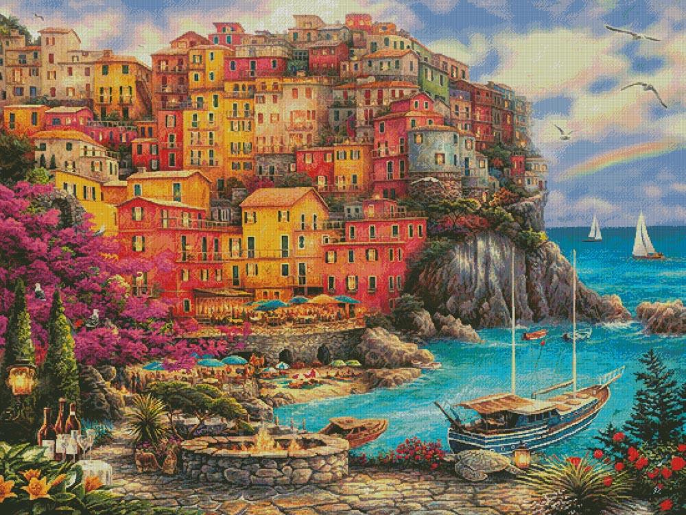 A Beautiful Day At Cinque Terre (Large) - Artecy Cross Stitch