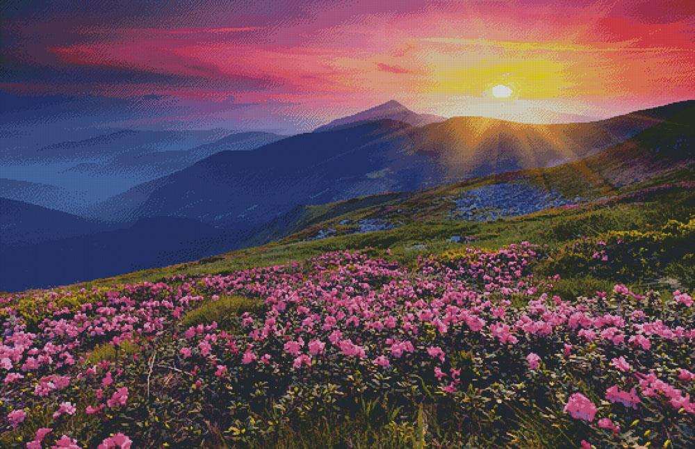 Rhododendron Mountain Sunset (Large) - Artecy Cross Stitch