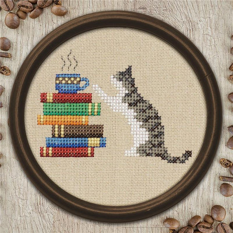 Cat, Books And Coffee - Lola Crow Cross Stitch