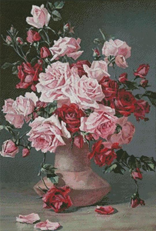 Pink Roses In A Vase 2 (Large) - Artecy Cross Stitch