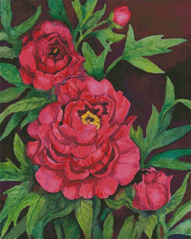 Peonies In Deep Red - Artecy Cross Stitch