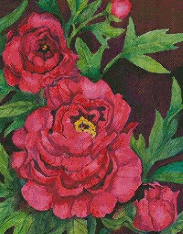 Peonies In Deep Red (Crop) - Artecy Cross Stitch