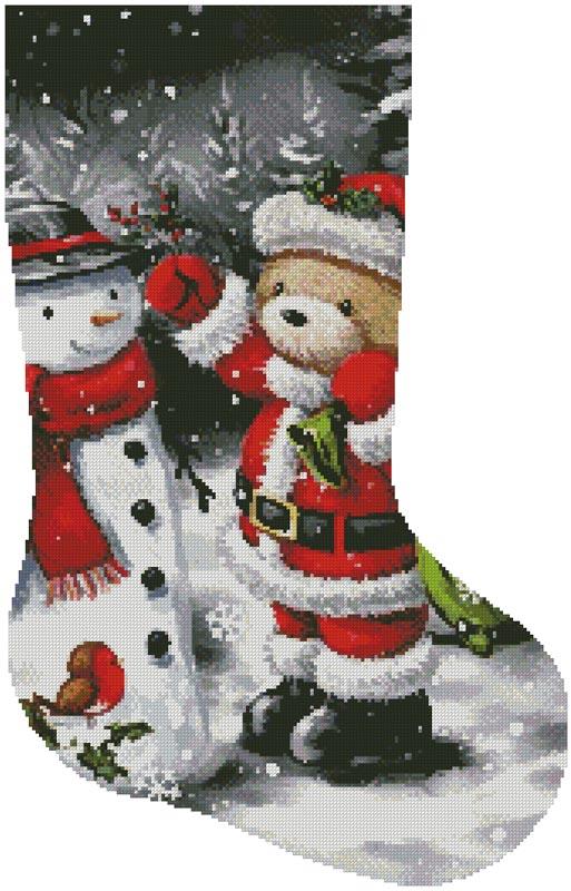 Teddy Santa With Snowman Stocking (Right) - Artecy Cross Stitch