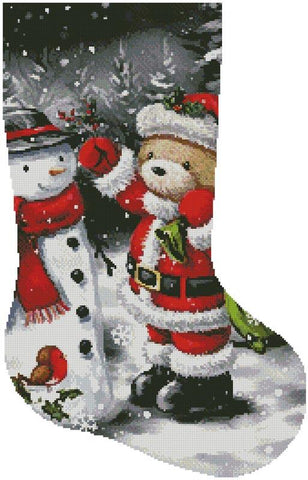 Teddy Santa With Snowman Stocking (Right) - Artecy Cross Stitch