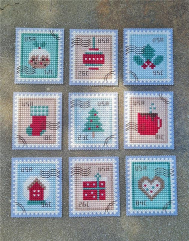 9 Christmas Postage Stamps - Cute Embroidery by Kate