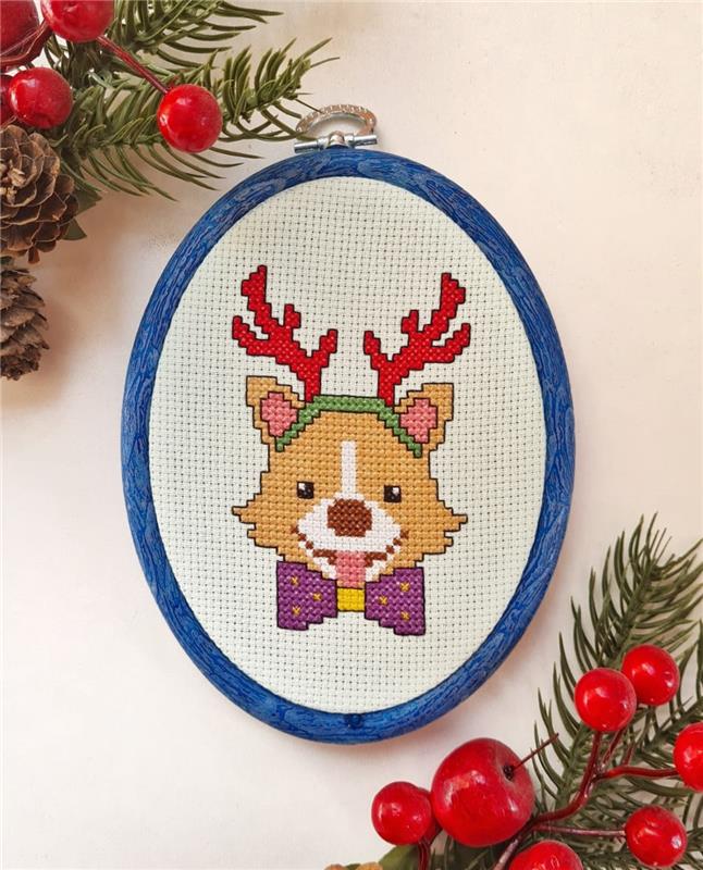 Christmas Corgi Boy - Cute Embroidery by Kate