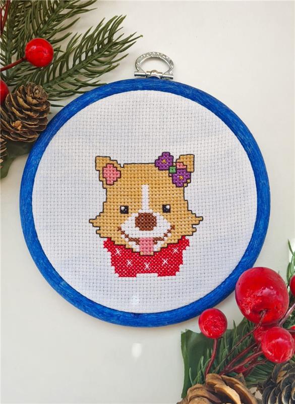 Christmas Corgi Girl - Cute Embroidery by Kate