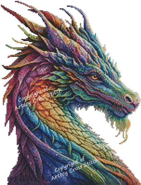 Mini Rainbow Dragon 2 (No Background) - Artecy Cross Stitch