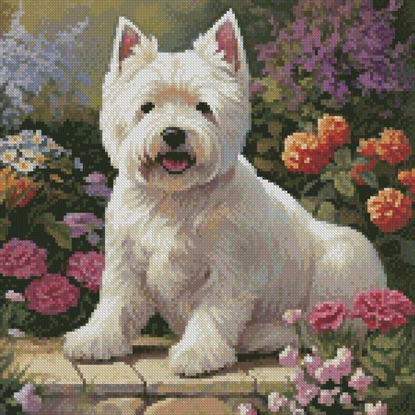 Mini West Highland Terrier In A Garden - Artecy Cross Stitch