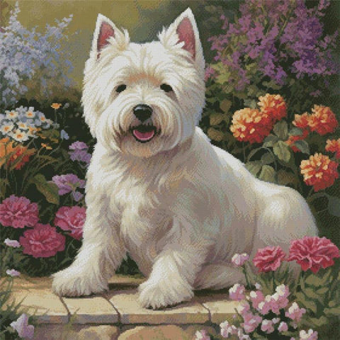 West Highland Terrier In A Garden - Artecy Cross Stitch