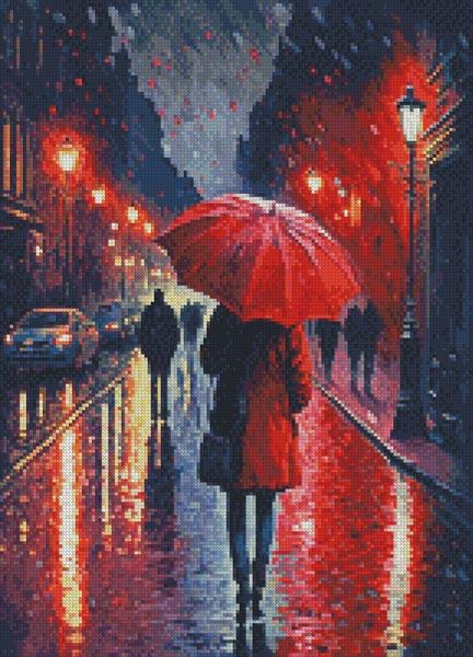 Mini Red Umbrella In The Rain - Artecy Cross Stitch