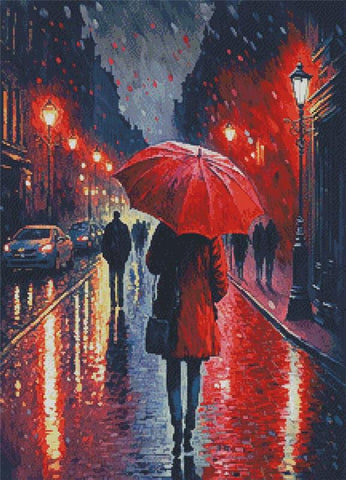 Red Umbrella In The Rain - Artecy Cross Stitch
