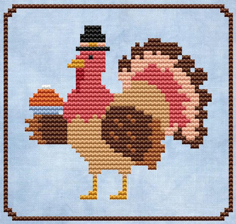 Turkey With Pie - Cute Embroidery by Kate