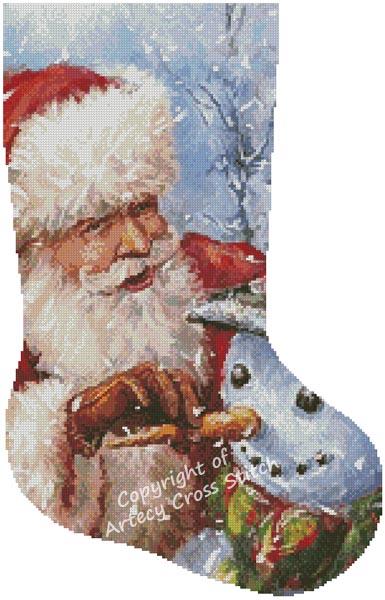 Santa With Snowman Stocking (Right) - Artecy Cross Stitch