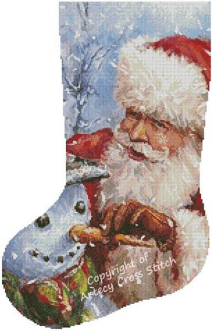 Santa With Snowman Stocking (Left) - Artecy Cross Stitch