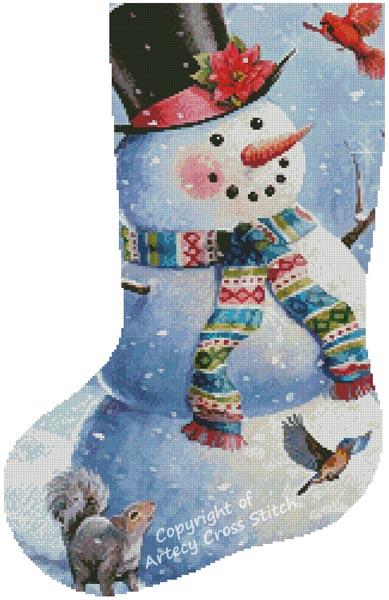Snowman And Friends Stocking (Left) - Artecy Cross Stitch