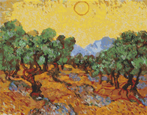 Olive Trees With Yellow Sky And Sun - Art of Stitch, The