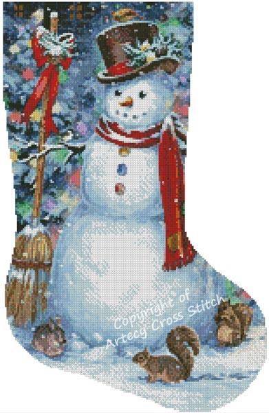 Woodland Snowman Stocking (Right) - Artecy Cross Stitch