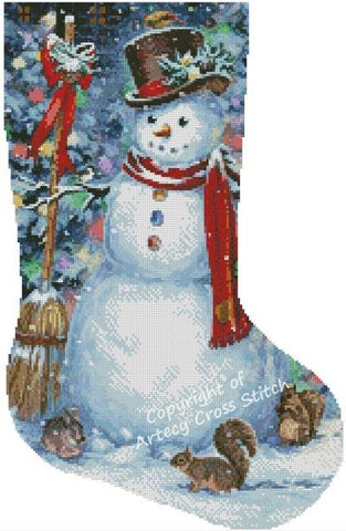 Woodland Snowman Stocking (Right) - Artecy Cross Stitch