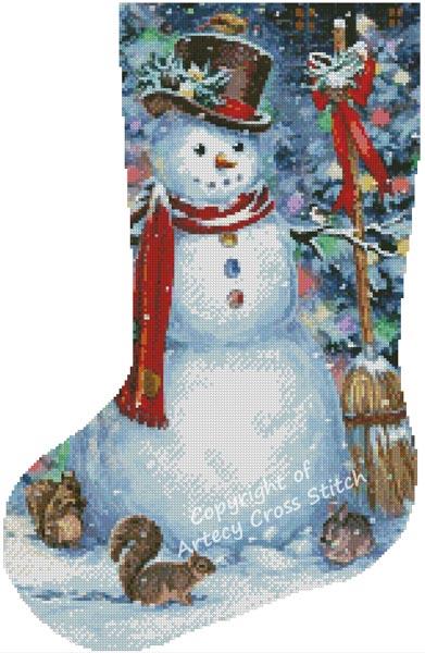 Woodland Snowman Stocking (Left) - Artecy Cross Stitch