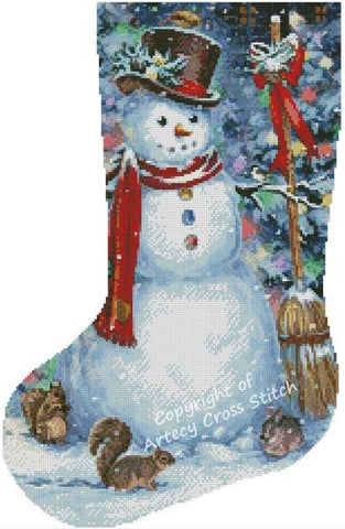 Woodland Snowman Stocking (Left) - Artecy Cross Stitch