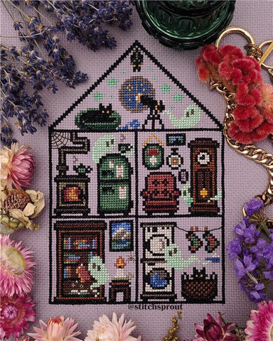 Gravestone Manor Haunted House - StitchSprout Cross Stitch