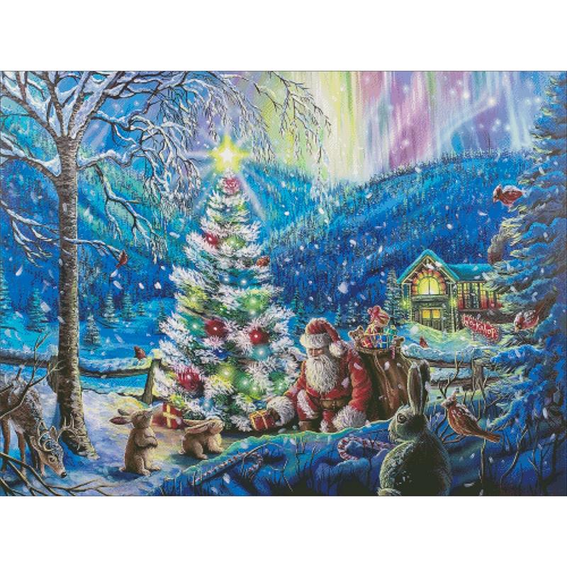 Christmas Scene Santa And Animals - Charting Creations
