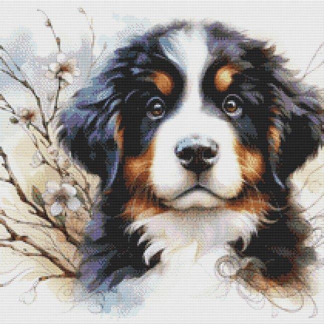 Bernese Mountain Dog Puppy - White Willow Stitching