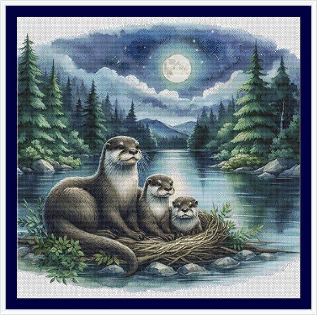 Otter Family - White Willow Stitching