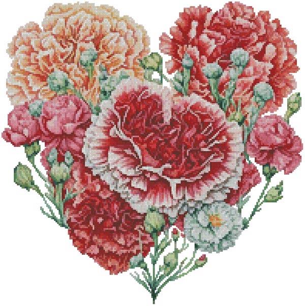 Mini Carnations Heart - Artecy Cross Stitch