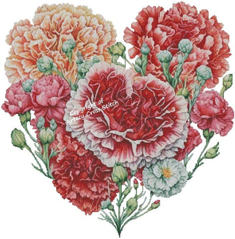 Carnations Heart - Artecy Cross Stitch