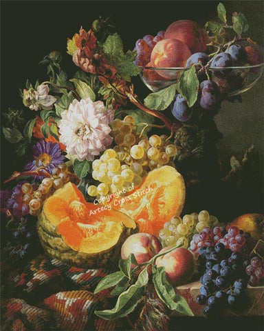 Peaches, Plums, Grapes And Melon (Large) - Artecy Cross Stitch