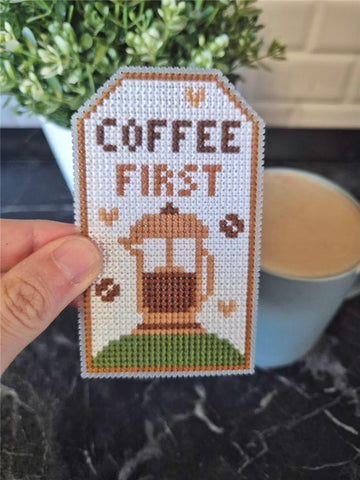 Coffee First Tag - Cute Embroidery by Kate