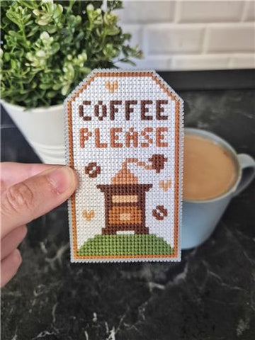 Coffee Please Tag - Cute Embroidery by Kate