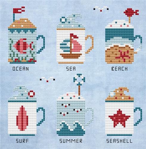 Sea Mugs - Cute Embroidery by Kate