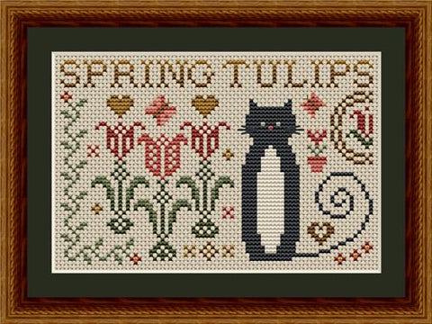 Cat Tales Collection: Cat With Spring Tulips - Happiness Is  HeartMade