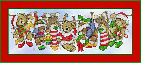 Christmas Teddies On The Line - Joan Elliott Designs