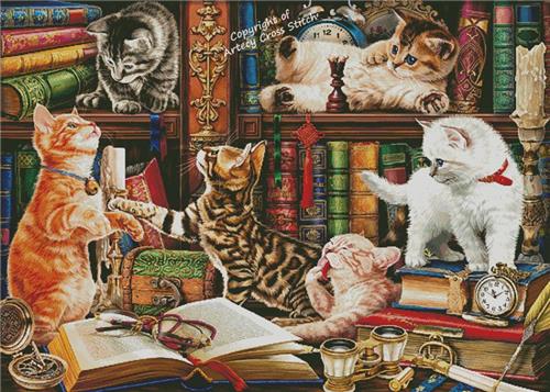 Library Kittens (Large) - Artecy Cross Stitch