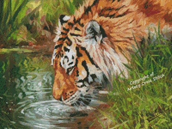 Mini Tiger Quenching Thirst - Artecy Cross Stitch