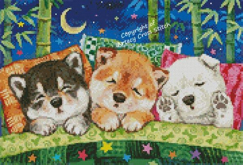 Mini Shiba Puppies Happy Dreams - Artecy Cross Stitch