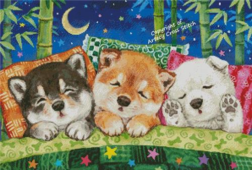 Shiba Puppies Happy Dreams  - Artecy Cross Stitch