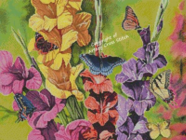 Mini Butterflies And Gladiolas - Artecy Cross Stitch