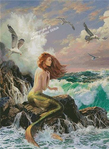The Mermaid And The Ship (Large Crop) - Artecy Cross Stitch